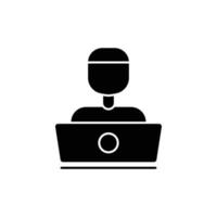 People icon illustration in front of laptop. Programmer icon. icon related to developer. Glyph icon style. suitable for apps, websites, mobile apps. Simple vector design editable