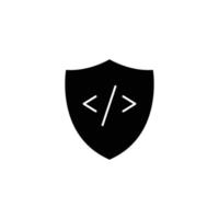 Shield icon Illustration with coding. programming editor safety. icon related to developer. Glyph icon style. suitable for apps, websites, mobile apps. Simple vector design editable