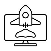 Monitor screen icon Illustration with rocket. suitable for start up icon. icon related to developer. Line icon style. suitable for apps, websites, mobile apps. Simple vector design editable