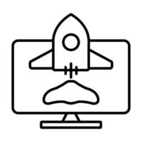 Monitor screen icon Illustration with rocket. suitable for start up icon. icon related to developer. Line icon style. suitable for apps, websites, mobile apps. Simple vector design editable