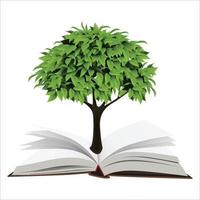 book of nature with grass and tree growth on it over white blue background vector