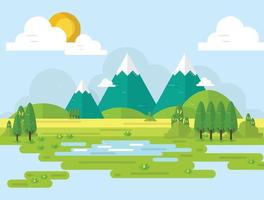 Save the world and environment concept. Eco-green mountain and urban landscape for green energy flat art style.Vector illustration. vector