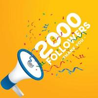 Thank you 2000 followers, peoples online social group, happy banner celebrate, Vector illustration