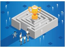 isometric ran towards the target, Business Concept Simple Vector of Overcome Obstacles to Success. - Vector illustration