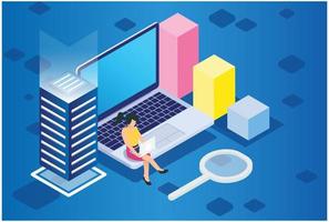 Isometric Modern Smart E-Learning Technology Illustration, Suitable for Diagrams, Infographics, Book Illustration, Game Asset, And Other Graphic Related Assets in isolated white background - Vector