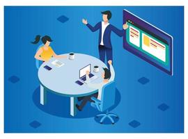 Project management and financial report strategy. Consulting team. Collaboration concept with collaborative people. Isometric business analysis planning. Flat isometric characters, vector illustration