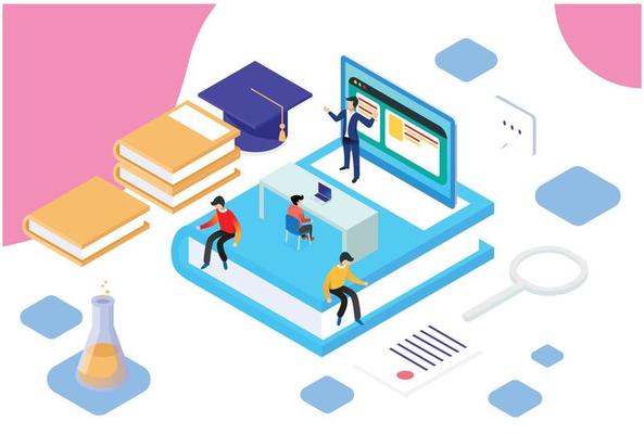 Isometric Modern Smart E-Learning Technology Illustration, Suitable for Diagrams, Infographics, Book Illustration, Game Asset, And Other Graphic Related Assets in isolated white background - Vector