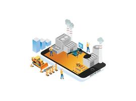 Modern Isometric Smart Factory Manufacturing Facilities Illustration, Suitable for Diagrams, Infographics, Book Illustration, Game Asset, And Other Graphic Related Assets vector