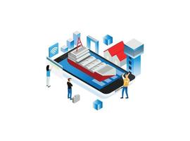 Modern Isometric Smart Commercial Port Logistic System Illustration, Suitable for Diagrams, Infographics, Book Illustration, Game Asset, And Other Graphic Related Assets vector