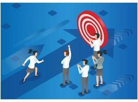 isometric ran towards the target, Business Concept Simple Vector of Overcome Obstacles to Success. - Vector illustration