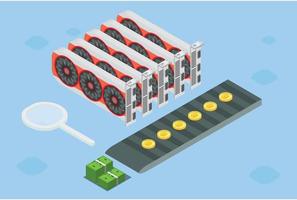 ilustración de minería de bitcoin inteligente isométrica moderna. adecuado para diagramas, infografías, ilustraciones de libros, activos de juegos y otros activos relacionados con gráficos vector