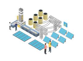 ilustración isométrica moderna de la planta de energía solar de electricidad inteligente, adecuada para diagramas, infografías, ilustración de libros, activos de juegos y otros activos relacionados con gráficos vector