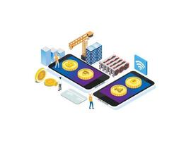 Modern Isometric Cryptocurrency Production Illustration, Suitable for Diagrams, Infographics, Book Illustration, Game Asset, And Other Graphic Related Assets vector