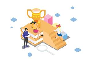 Isometric Modern Smart E-Learning success achievement Technology Illustration, Suitable for Diagrams, Infographics, Book Illustration, Game Asset, And Other Graphic Assets in isolated white background vector