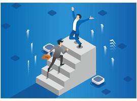 Businessman Walking up Stairs to Goal, Business Concept Simple Vector of Overcome Obstacles to Success. - Vector illustration