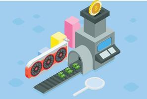 Modern Isometric Smart Bitcoin Mining Illustration. Suitable for Diagrams, Infographics, Book Illustration, Game Asset, And Other Graphic Related Assets vector