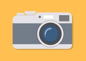 Retro camera isolated on an orange background. Vector illustration, flat style.