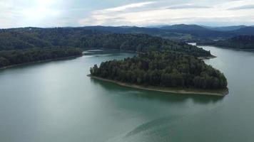 Aerial scenic view of the lake Solina, the biggest dam in Poland video