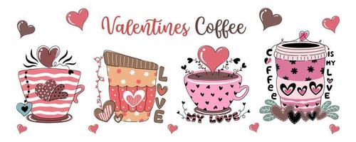 Vector illustration set valentine coffee Designed on a white background for Valentine's Day theme decoration, Valentine's coffee, digital printing, T-shirt design, stickers, bag patterns and more.