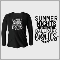 summer nights and ballpark lights t-shirt design with vector