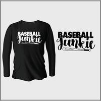 diseño de camiseta de adicto al béisbol con vector