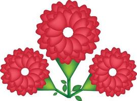 Realistic Free Red Flower With Green Leaf Vector Template