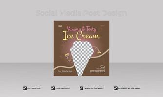 Testy ice cream and restaurant social media square post template vector