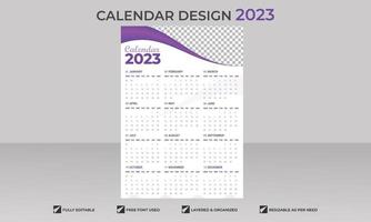 Simple one-page calendar template for year 2023 vector