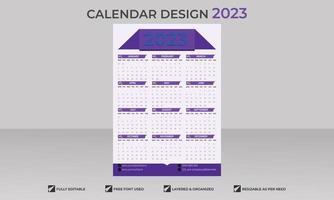 Simple one-page calendar template for year 2023 vector