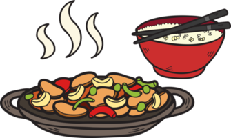 arroz dibujado a mano con verduras fritas ilustración de comida china y japonesa png