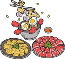 hand- getrokken noedels en gyoza Chinese en Japans voedsel illustratie png