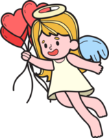 Hand Drawn Cupid with heart balloons illustration png