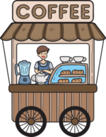 carrinho de comida de rua desenhado à mão com ilustração de café png