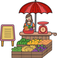 Hand Drawn Street Food fruit stall illustration png