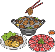 main dessinée moo kra ta porc grillé ou illustration de la cuisine thaïlandaise png
