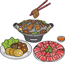 hand dragen mu kra ta grillad fläsk eller thai mat illustration png