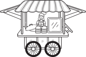 dibujado a mano ilustración de carro de fideos de comida callejera png