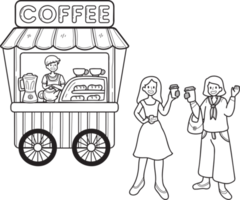 carrito de comida callejera dibujado a mano con ilustración de café png