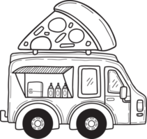 Hand Drawn Food Truck and Pizza illustration png