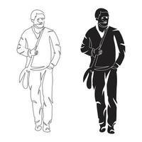 estilo de dibujo de arte de línea de hombre de negocios, el hombre esboza lineal negro aislado en fondo blanco, la mejor ilustración de vector de hombre a pie.