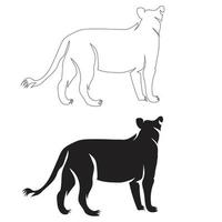 Lion back side line art drawing style, the lion sketch black linear isolated on white background, the best lion vector illustration.