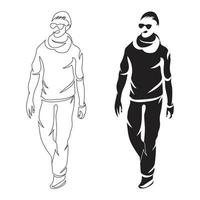estilo de dibujo de arte de línea de caminata de hombre, el boceto de hombre lineal negro aislado en fondo blanco, la mejor ilustración de vector de caminata de hombre.