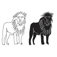 estilo de dibujo de arte de línea de pie de león, el dibujo de león lineal negro aislado en fondo blanco, la mejor ilustración de vector de león.