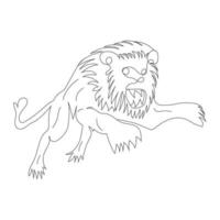 estilo de dibujo de arte de línea de salto de león, el dibujo de león lineal negro aislado en fondo blanco, la mejor ilustración de vector de salto de león.