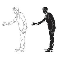 Business man want to  handshake line art drawing style, the boy sketch black linear isolated on white background, the best jogging vector illustration.