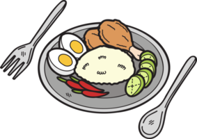 Hand Drawn fried chicken rice or Thai food illustration png