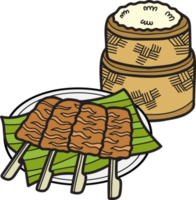 cerdo asado dibujado a mano con ilustración de comida tailandesa