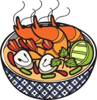 Hand Drawn spicy prawn soup or Thai food illustration png