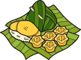 postres tailandeses dibujados a mano e ilustración de hojas de plátano png