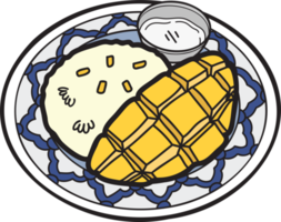 arroz pegajoso de mango dibujado a mano o ilustración de comida tailandesa png